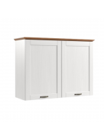 Armário aéreo com duas portas de madeira na cor branco lavado com honey / coleção Alma